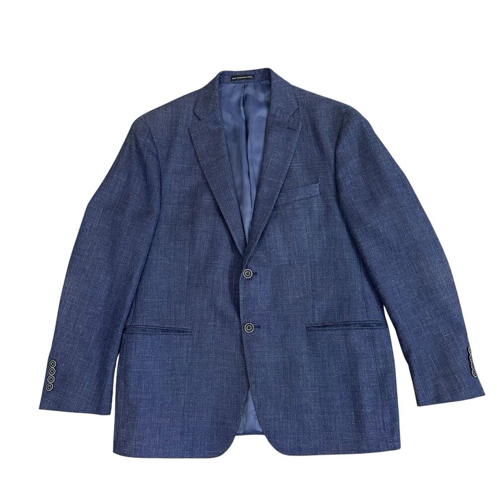 Hart Schaffner Marx Blue Hopsack Sport Coat Blazer Jacket Men’s 43R Linen Blend